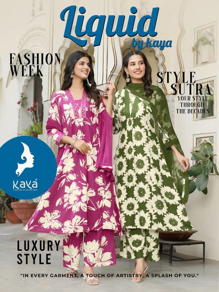 Liquid By Kaya Rayon Printed Kurti Pant With Dupatta Wholesalers Distributors In India
